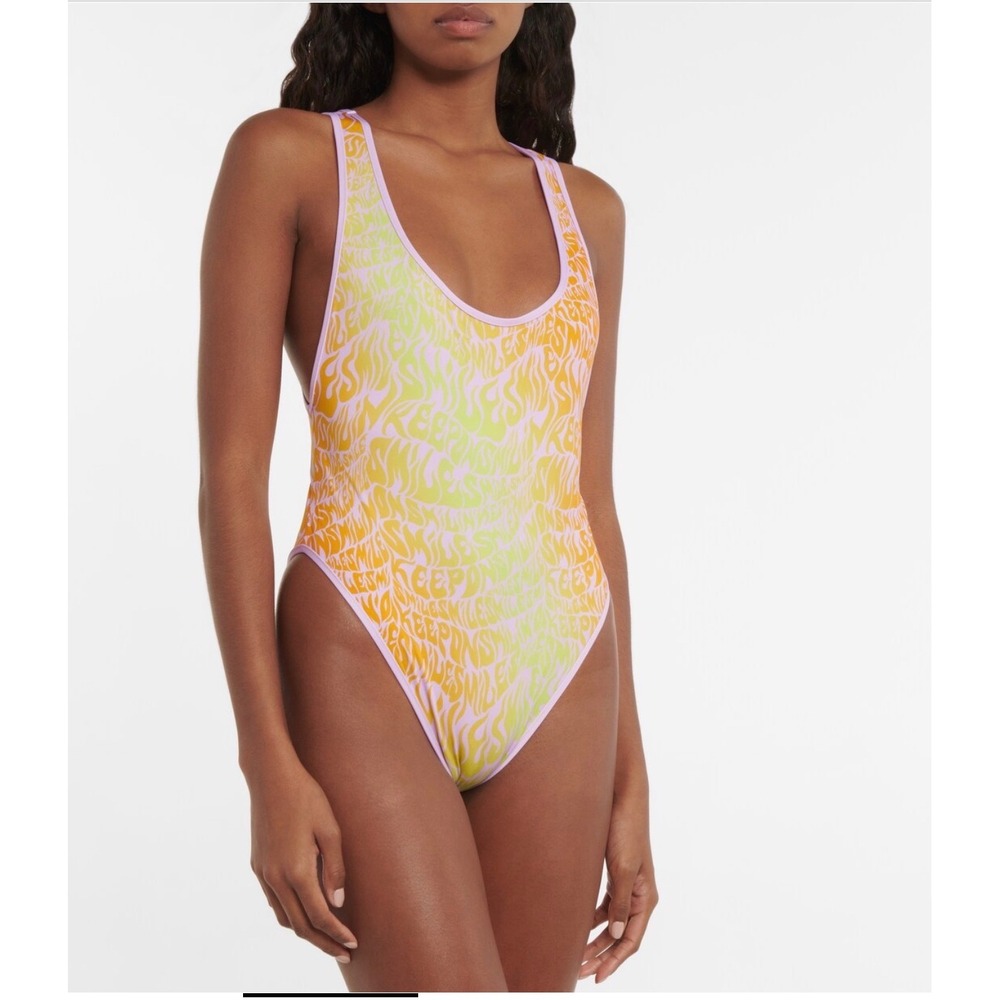 Stella McCartney Swimsuit Women XS Pink Yellow New Smile Print S7BG11610 - Picture 2 of 9